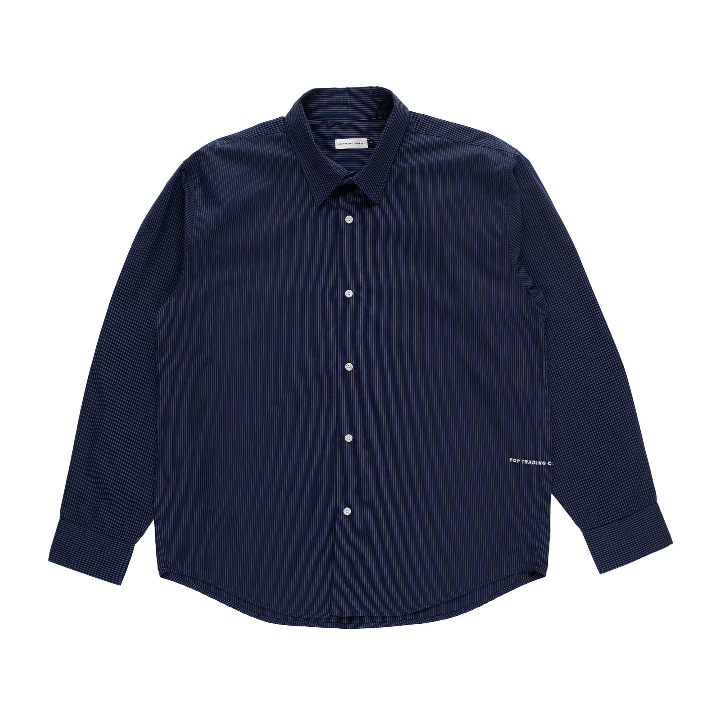 Pop Trading Company - Striped Logo Shirt - NAVY / Blå||Striber - Skjorter