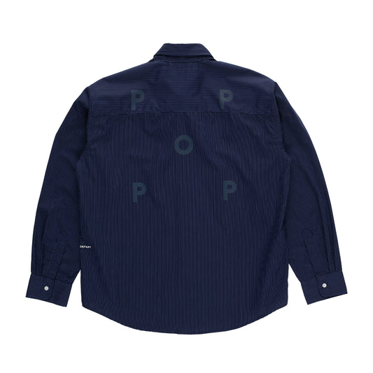 Pop Trading Company - Striped Logo Shirt - NAVY / Blå||Striber - Skjorter