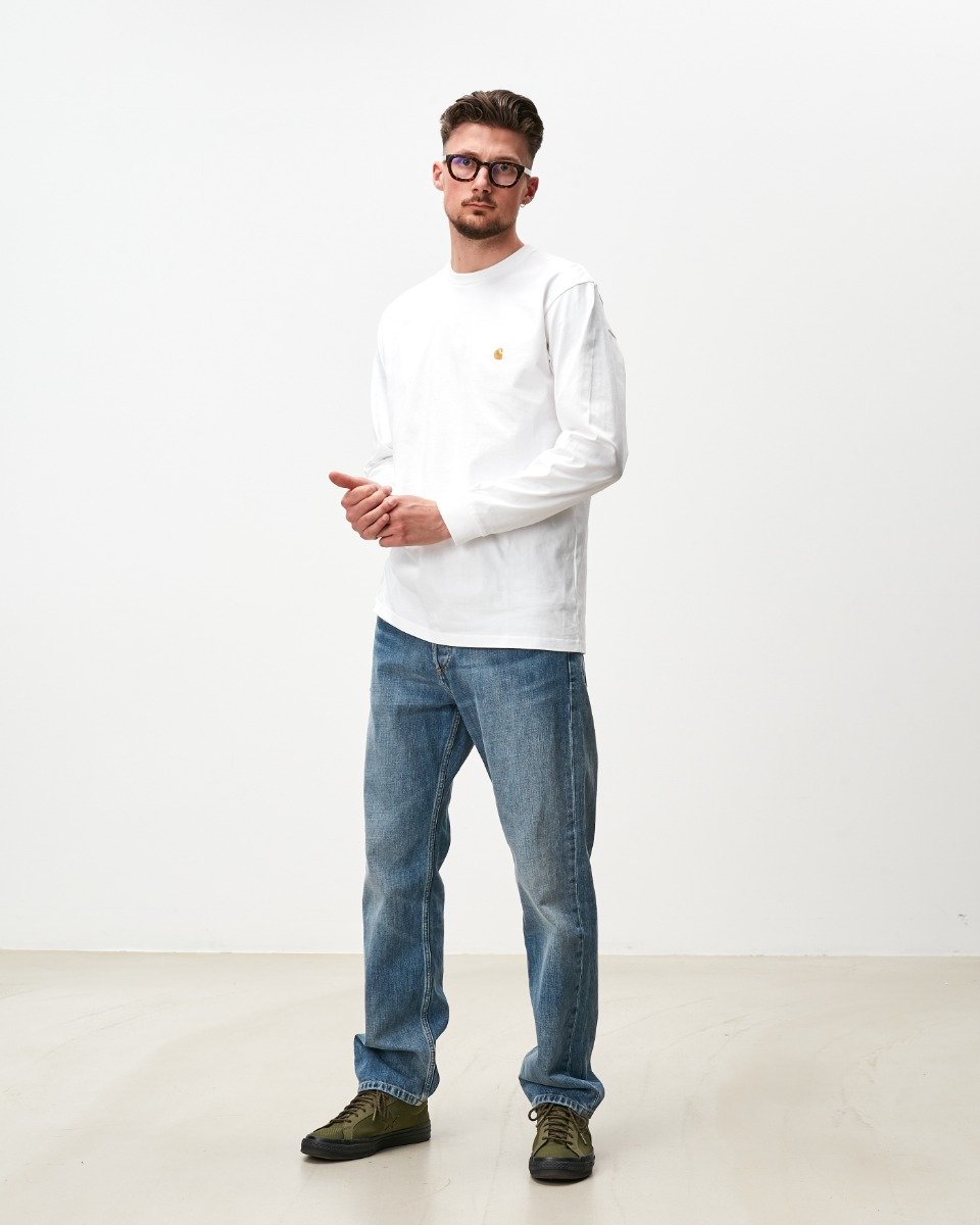Carhartt WIP - L/S Chase T-Shirt - WHITE / GOLD / Hvid - T-Shirts