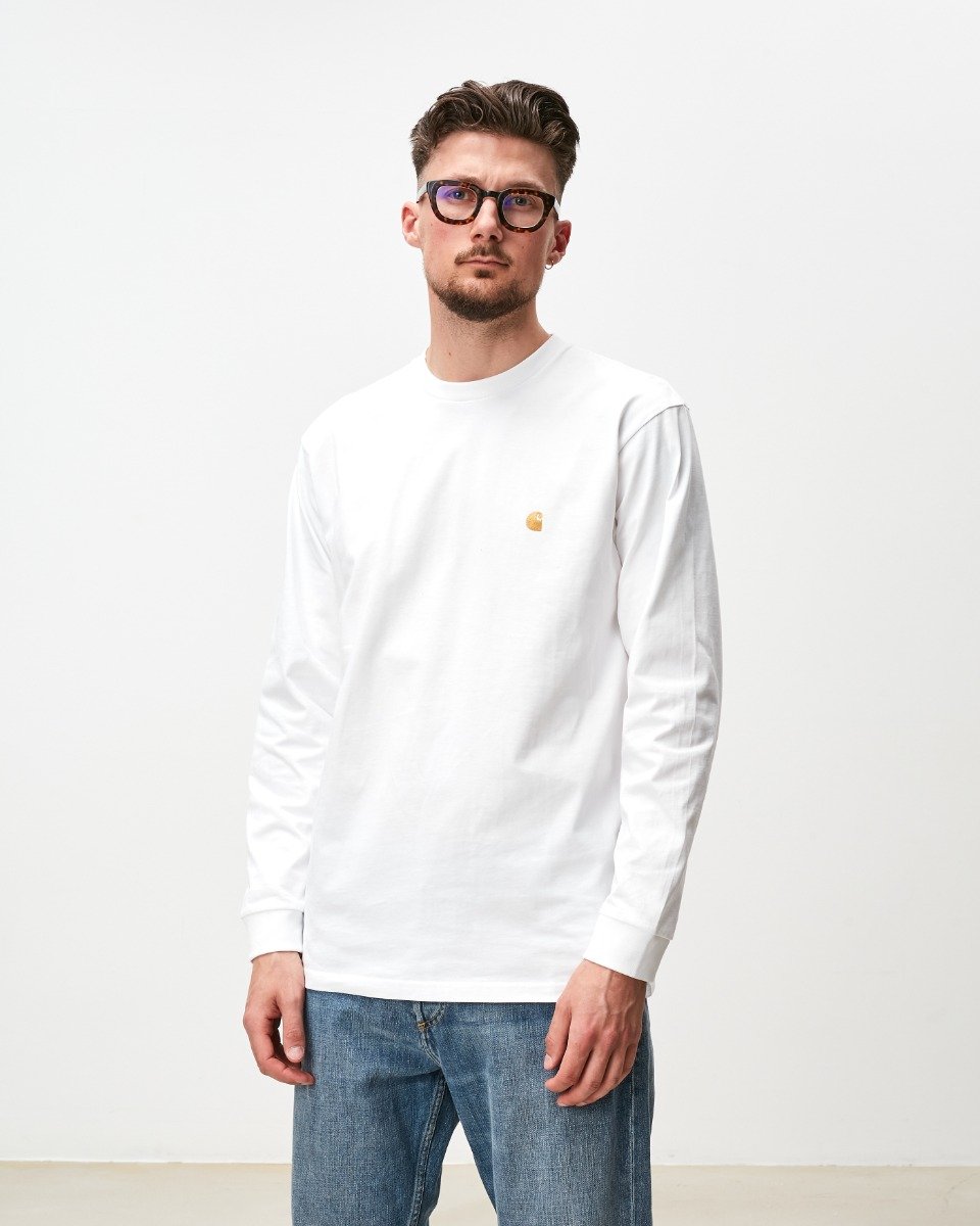 Carhartt WIP - L/S Chase T-Shirt - WHITE / GOLD / Hvid - T-Shirts