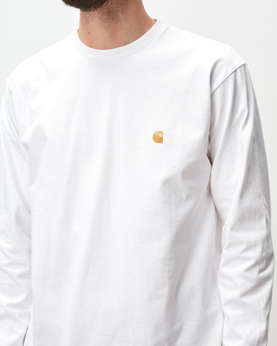 Carhartt WIP - L/S Chase T-Shirt - WHITE / GOLD / Hvid - T-Shirts