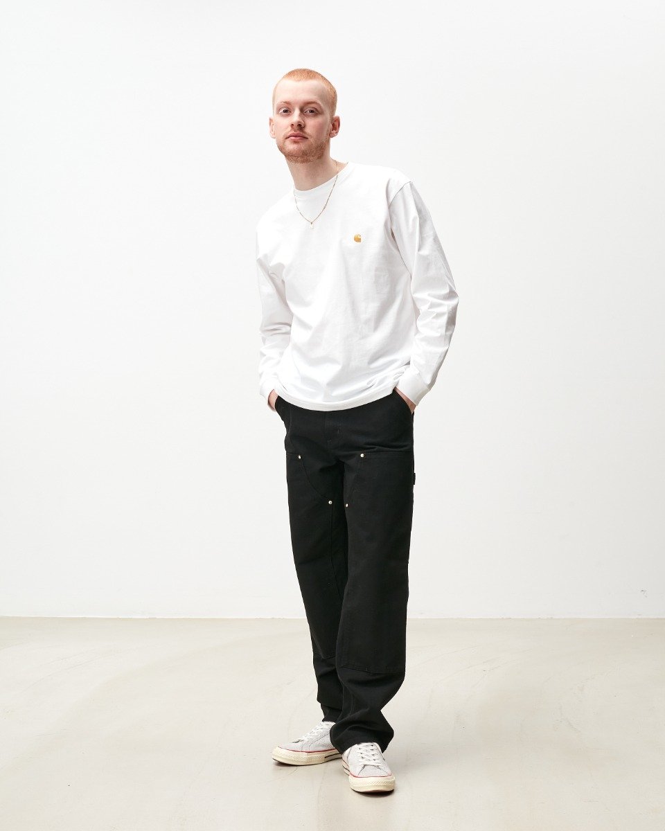 Carhartt WIP - Double Knee Pant Dearborn - BLACK RINSED / Sort - Bukser