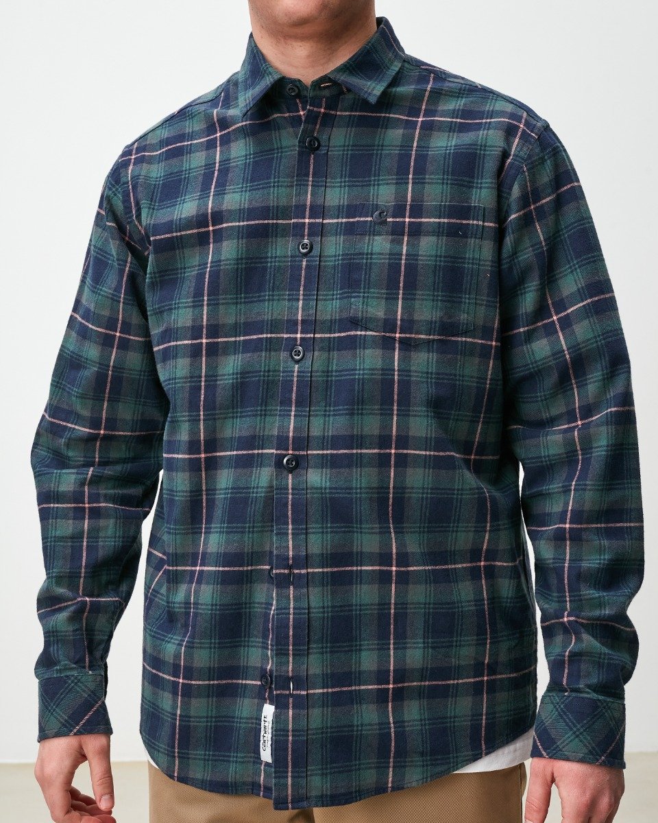 Carhartt WIP - L/S Lermond Shirt - JUNIPER / DARK NAVY / Grøn - Skjorter