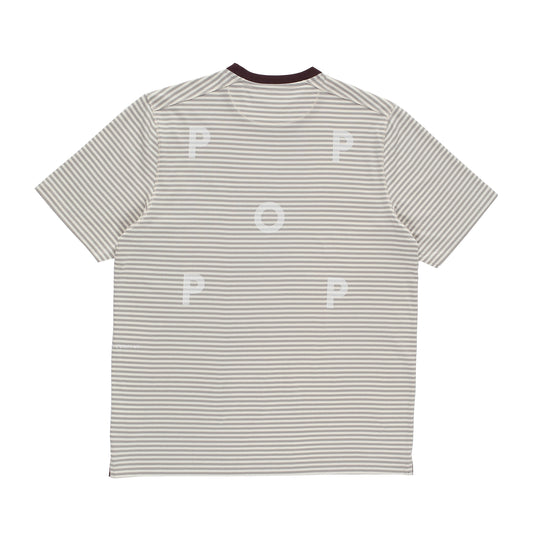Pop Trading Company - Striped Logo T-Shirt - QUARRY / Grå||Striber - T-Shirts
