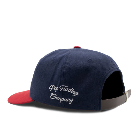 Pop Trading Company - O Sixpanel Hat - NAVY / GOJI BERRY / Blå||Rød - Accessories