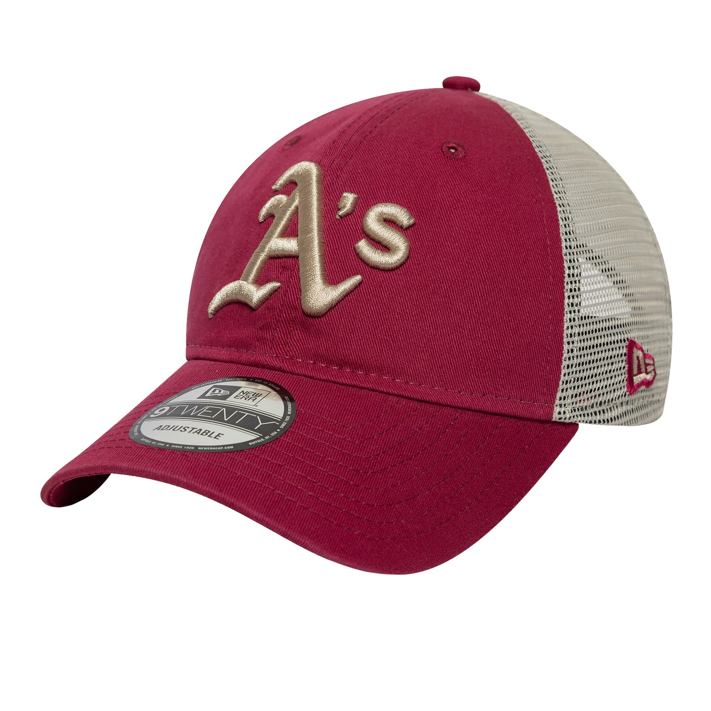 New Era - WASHED 9TWENTY TRUCKER Oakland Athletics - DARK RED / Rød - Accessories