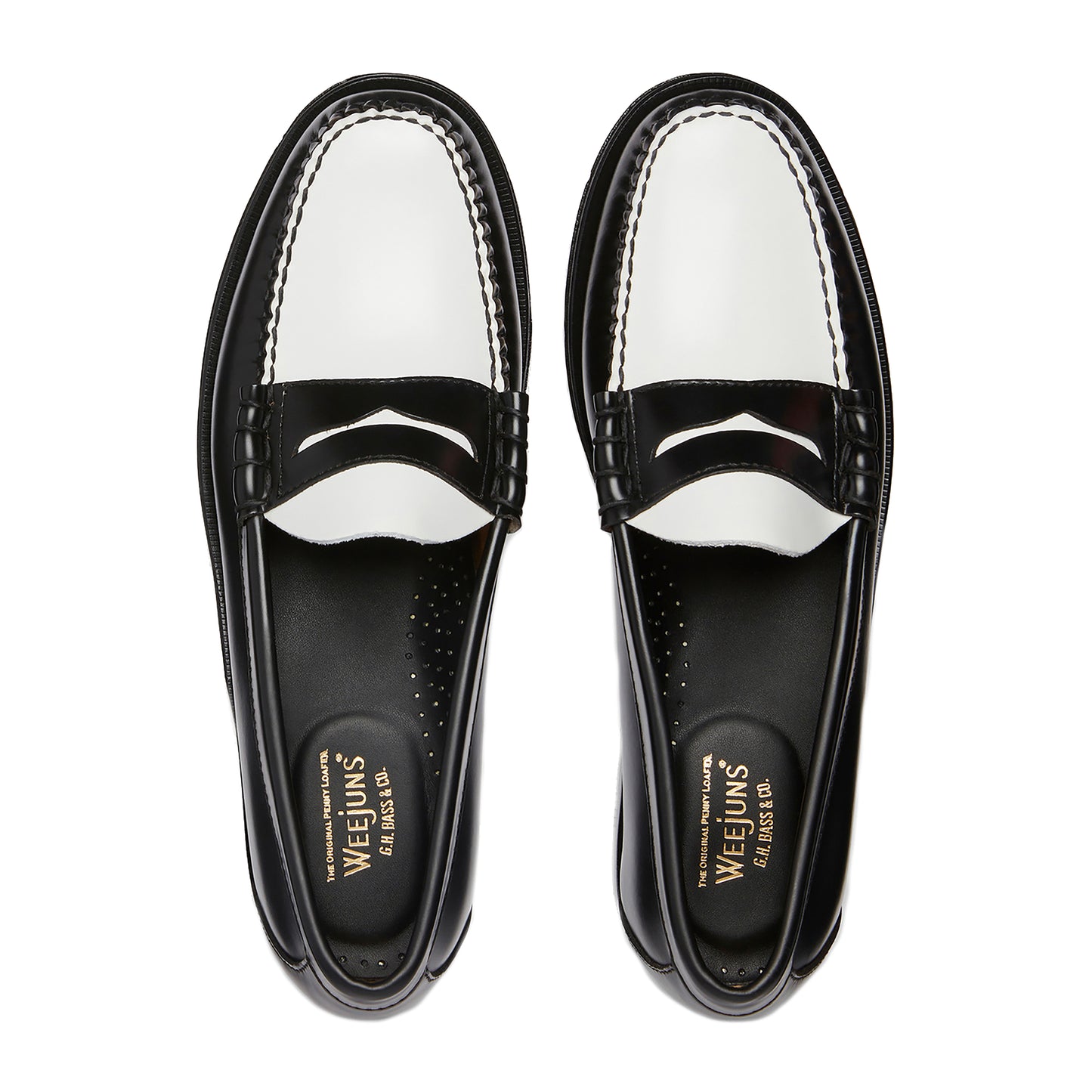 G.H. Bass - Weejun Heritage Larson Moc - BLACK / WHITE LTHR / Sort||Hvid - Sko