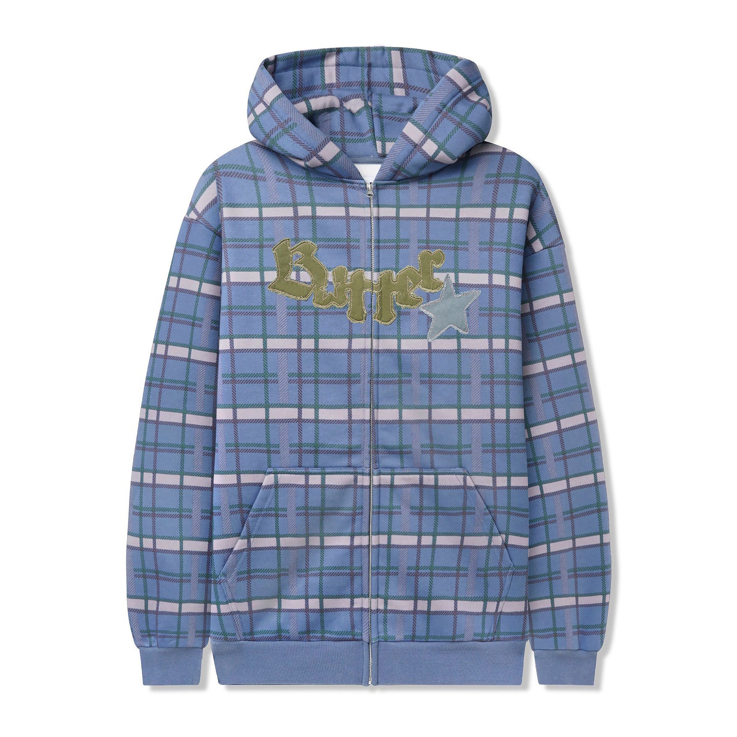 Butter Goods - Edge Applique Zip-Thru Hood - PLAID / Blå||Tern - Sweatshirts