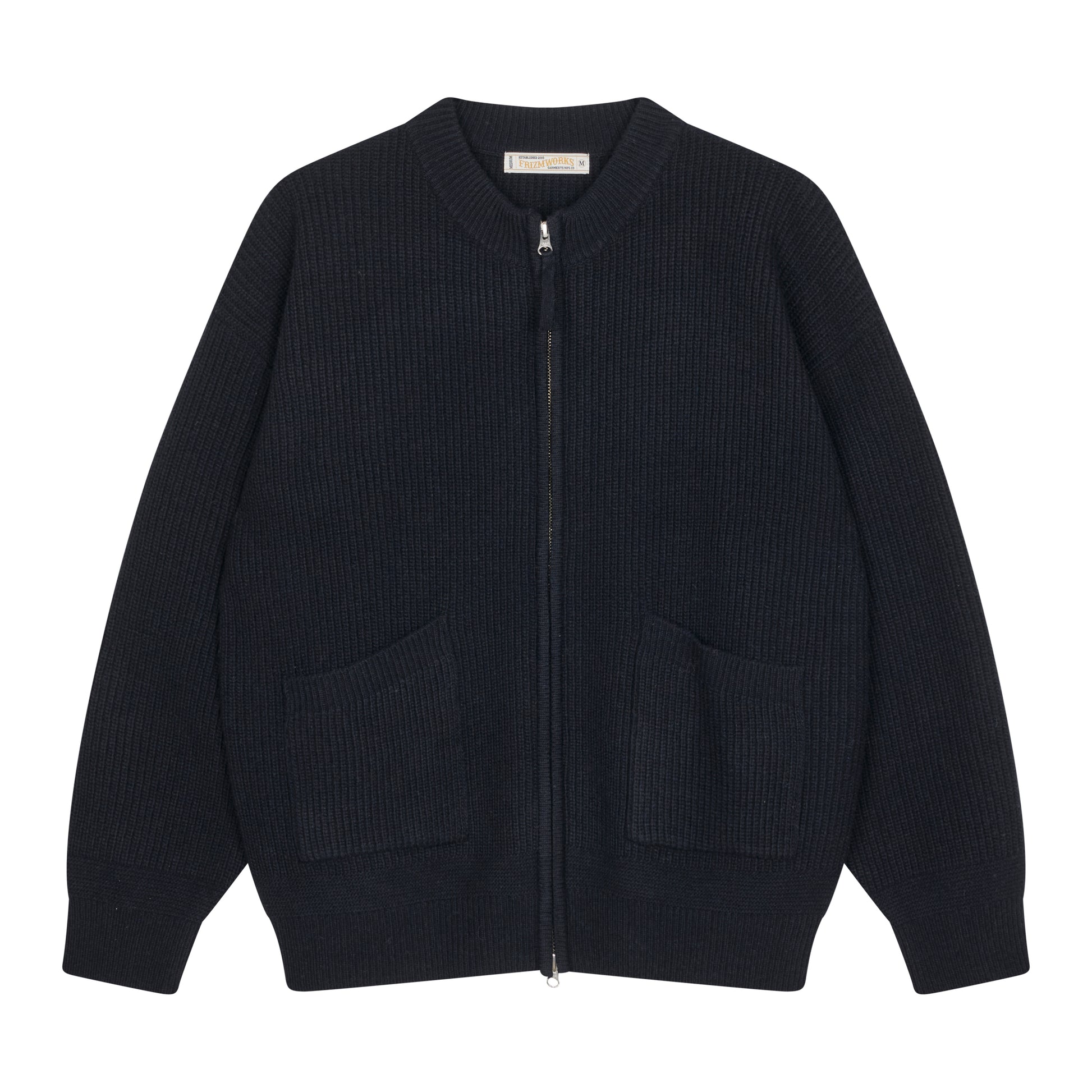 Frizmworks - Wool Deck Zipup Cardigan - NAVY / Blå - Strik