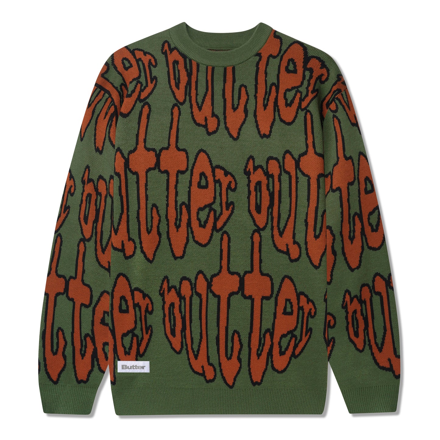 Butter Goods - Frenzy Knit Sweater - FATIGUE / Grøn||Brun||Mønster - Strik