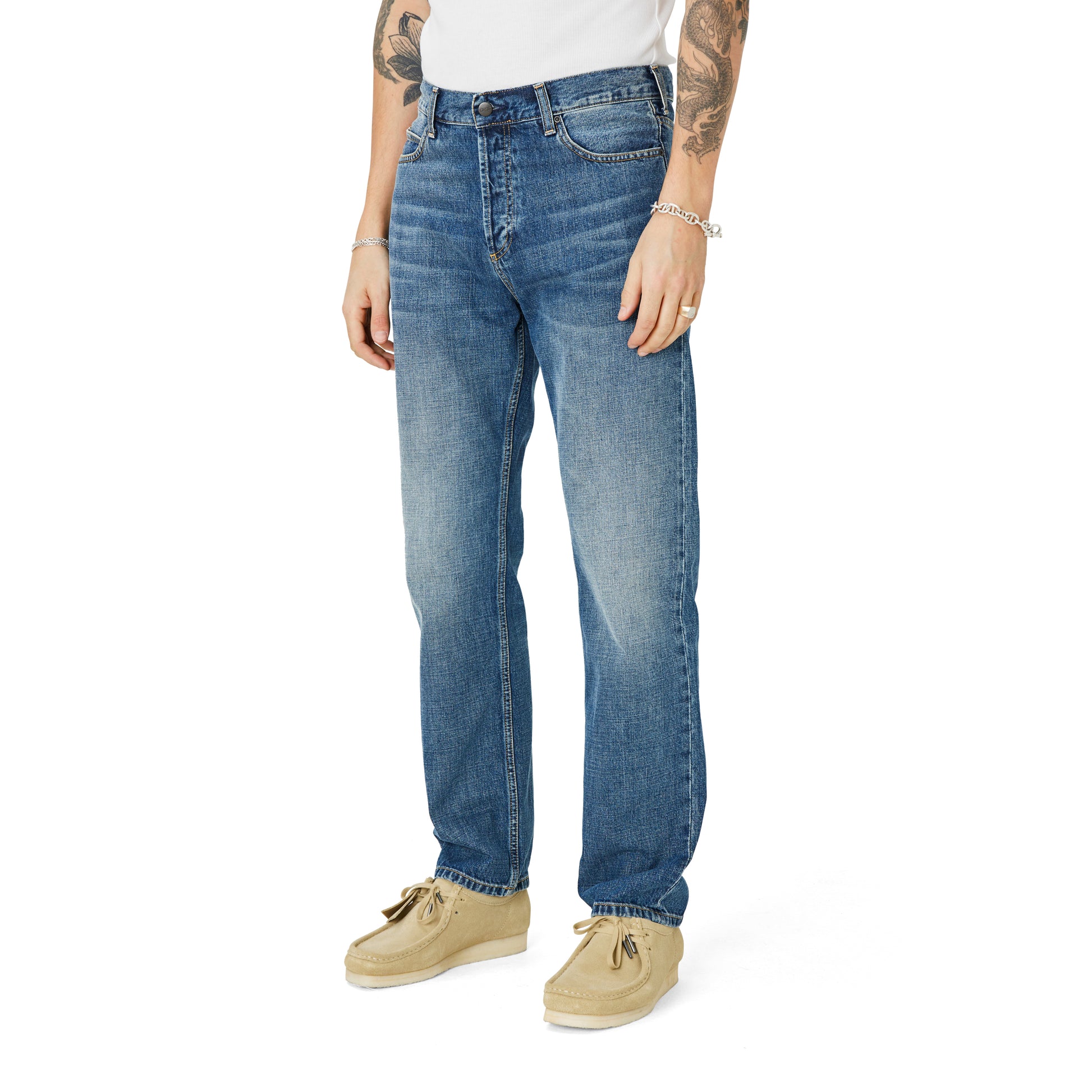 Carhartt WIP - Marlow Pant - BLUE DARK USED WASH / Blå - Bukser