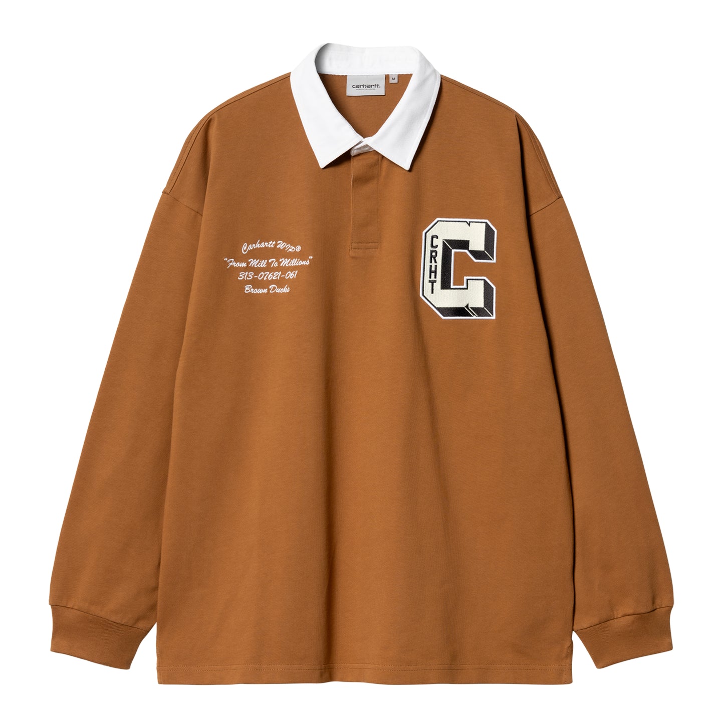 Carhartt WIP - L/S Brown Ducks Rugby Shirt - hamilton brown / whi - Herre > Polos