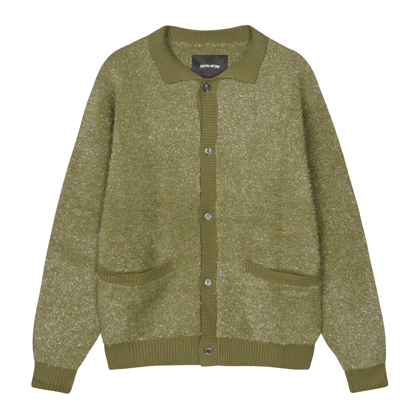 Fucking Awesome - Big Night Out Cardigan - OLIVE / GLITTER / Grøn - Strik