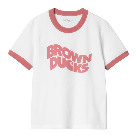 Carhartt WIP - W' S/S Brown Ducks Ringer T-S - WHITE / DUSTY ROSE / Hvid||Pink - T-Shirts