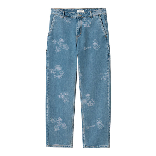 Carhartt WIP - W' Stamp Pant - BLUE BLEACHED / Blå||Mønster - Bukser