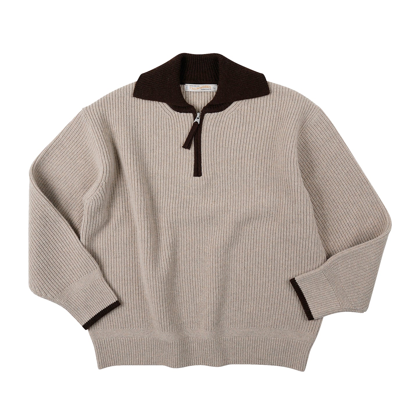 Frizmworks - Contrast Collar Half Zip Knit - COCOA / Beige - Strik