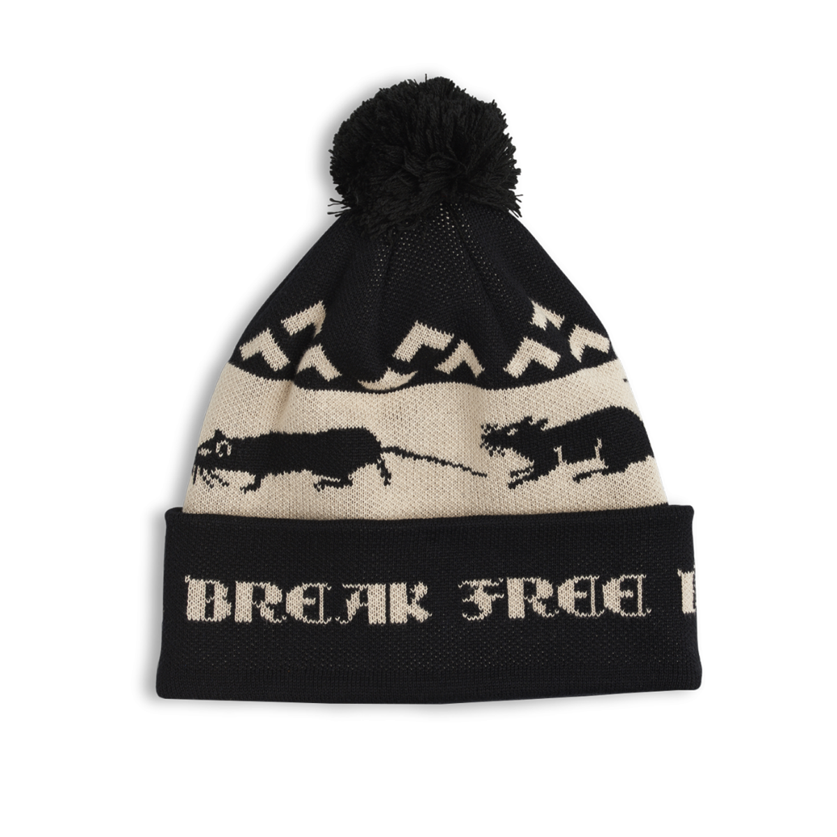 Last Resort - Rat Race Pom-Pom Fold Beanie - black - Accessories > Huer