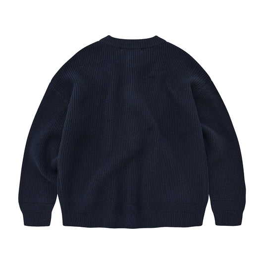 Frizmworks - Heavy Wool Round Cardigan - NAVY / Blå - Strik