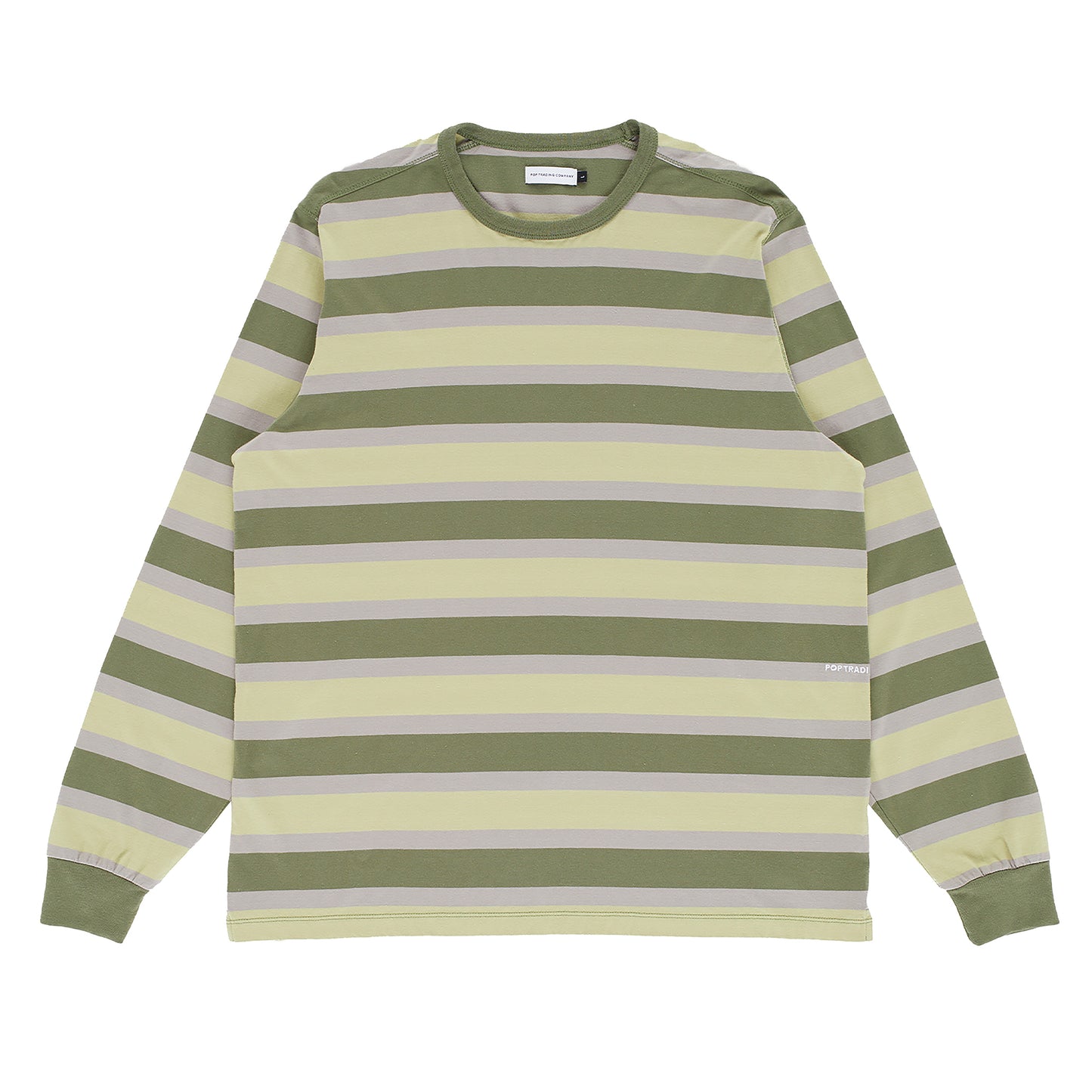 Pop Trading Company - Striped Logo LS T-Shirt - FOUR LEAF CLOVER / Grøn||Striber - T-Shirts