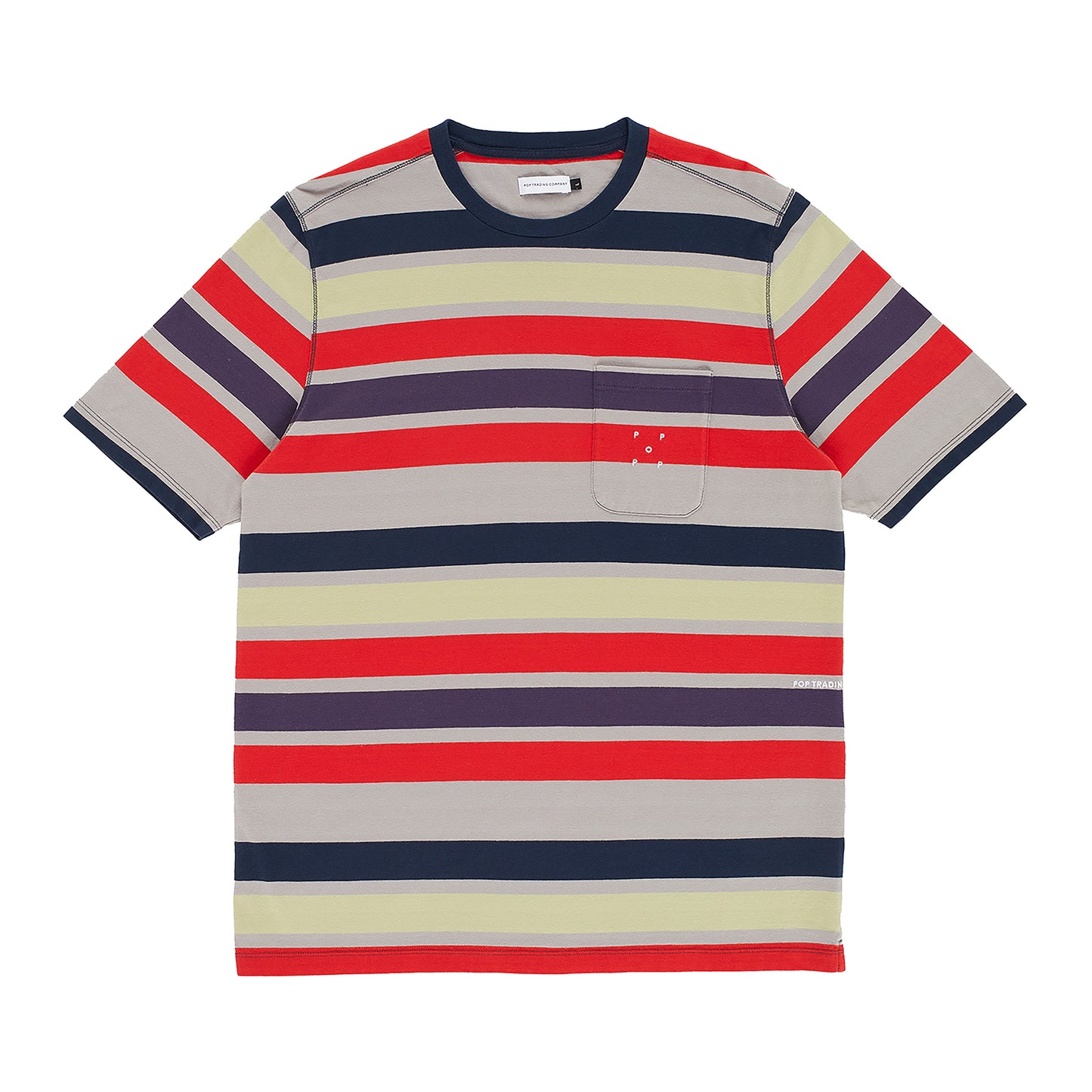 Pop Trading Company - Striped Pocket T-Shirt - MULTICOLOUR / Sort||Striber||Rød - T-Shirts