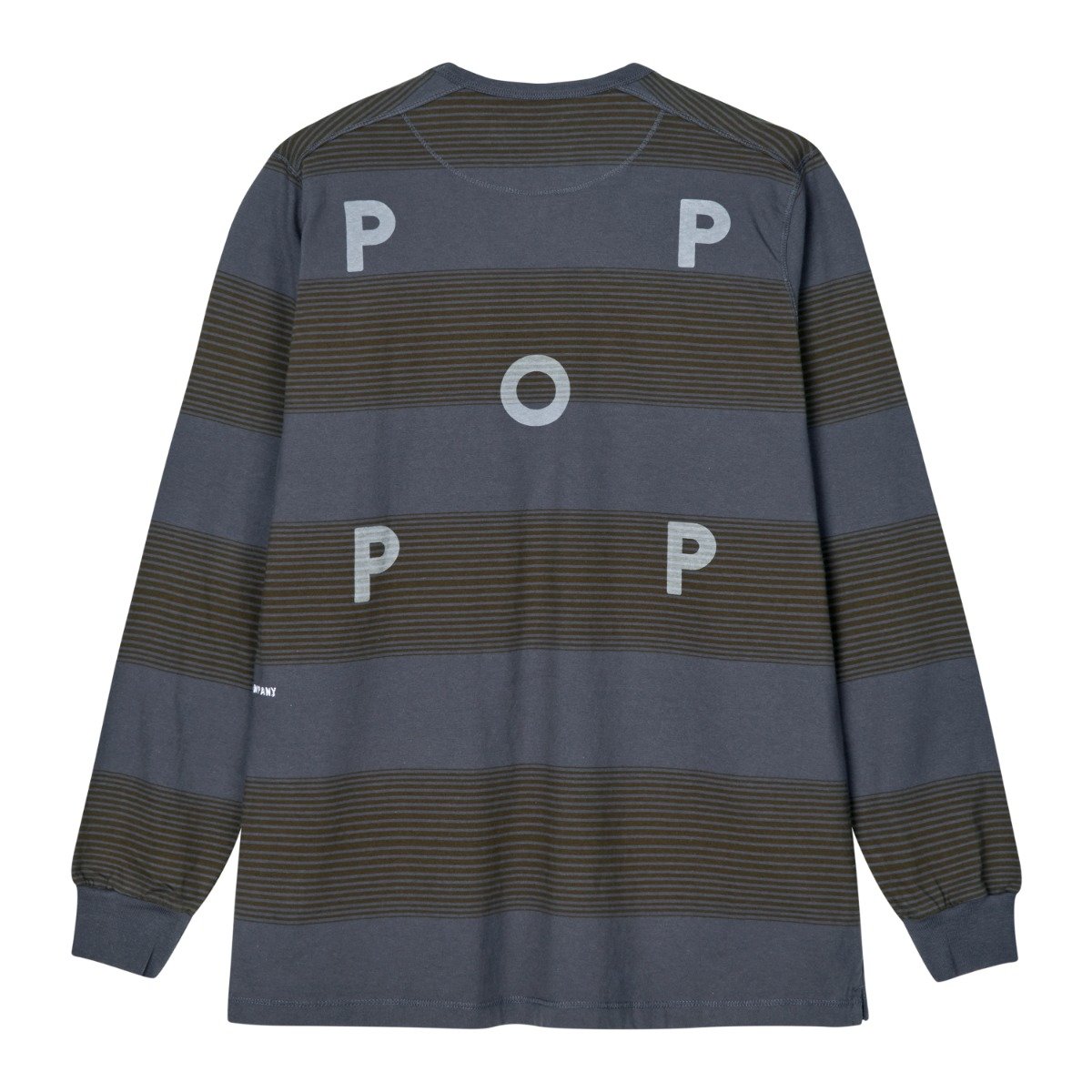 Pop Trading Company Striped Logo L/S T-Shirt Charcoal / Delicioso