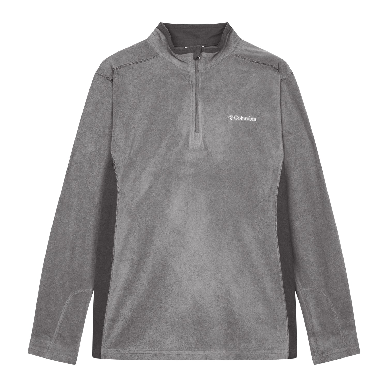 Columbia grå half-zip fleece med stående krave, kontrastsøm og broderet logo