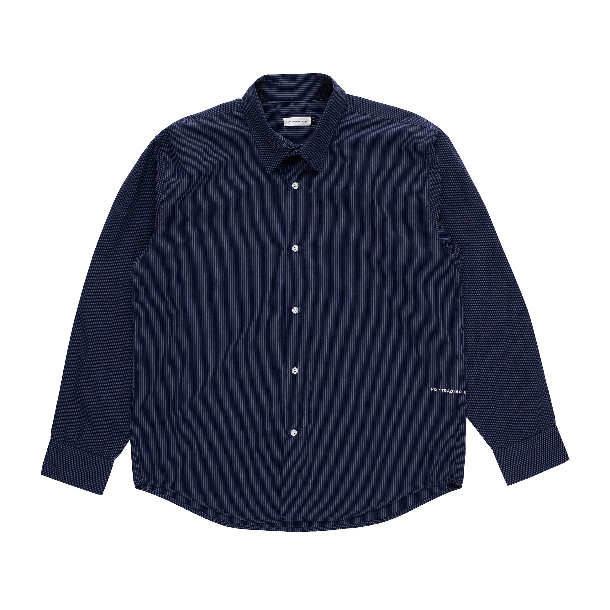 Pop Trading Company - Striped Logo Shirt - NAVY / Blå||Striber - Skjorter