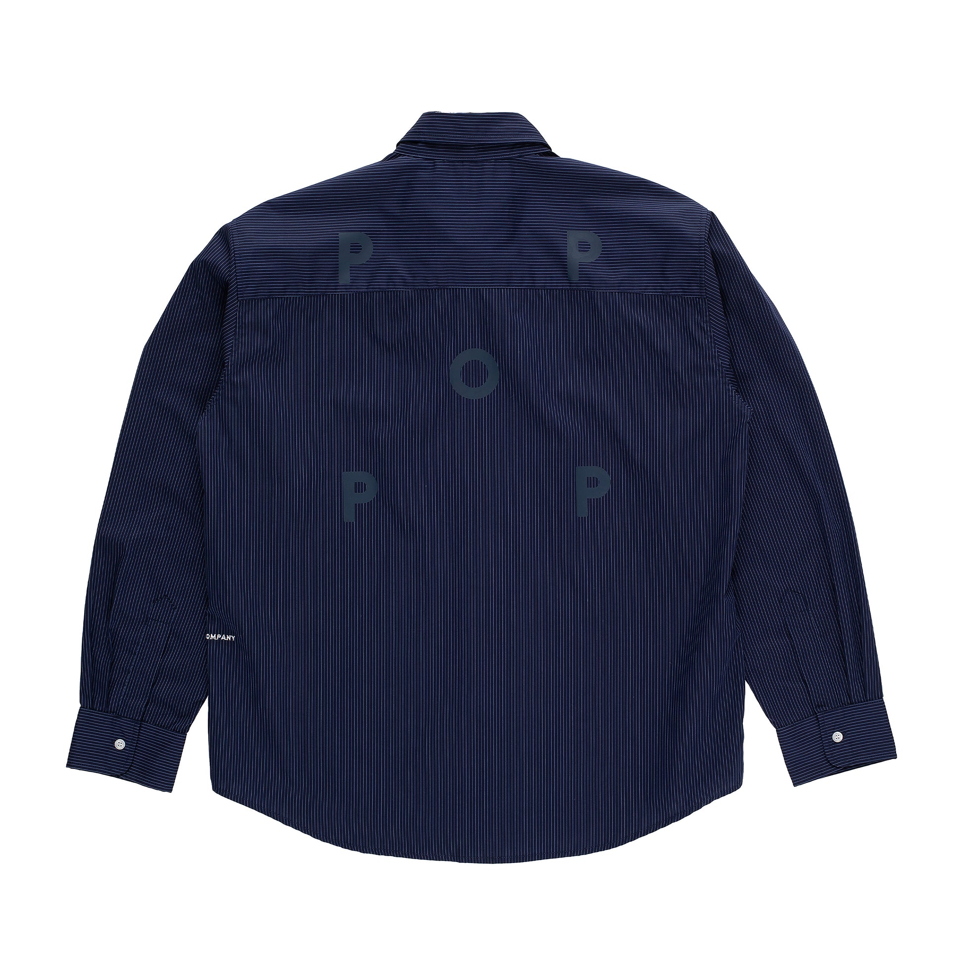Pop Trading Company - Striped Logo Shirt - NAVY / Blå||Striber - Skjorter