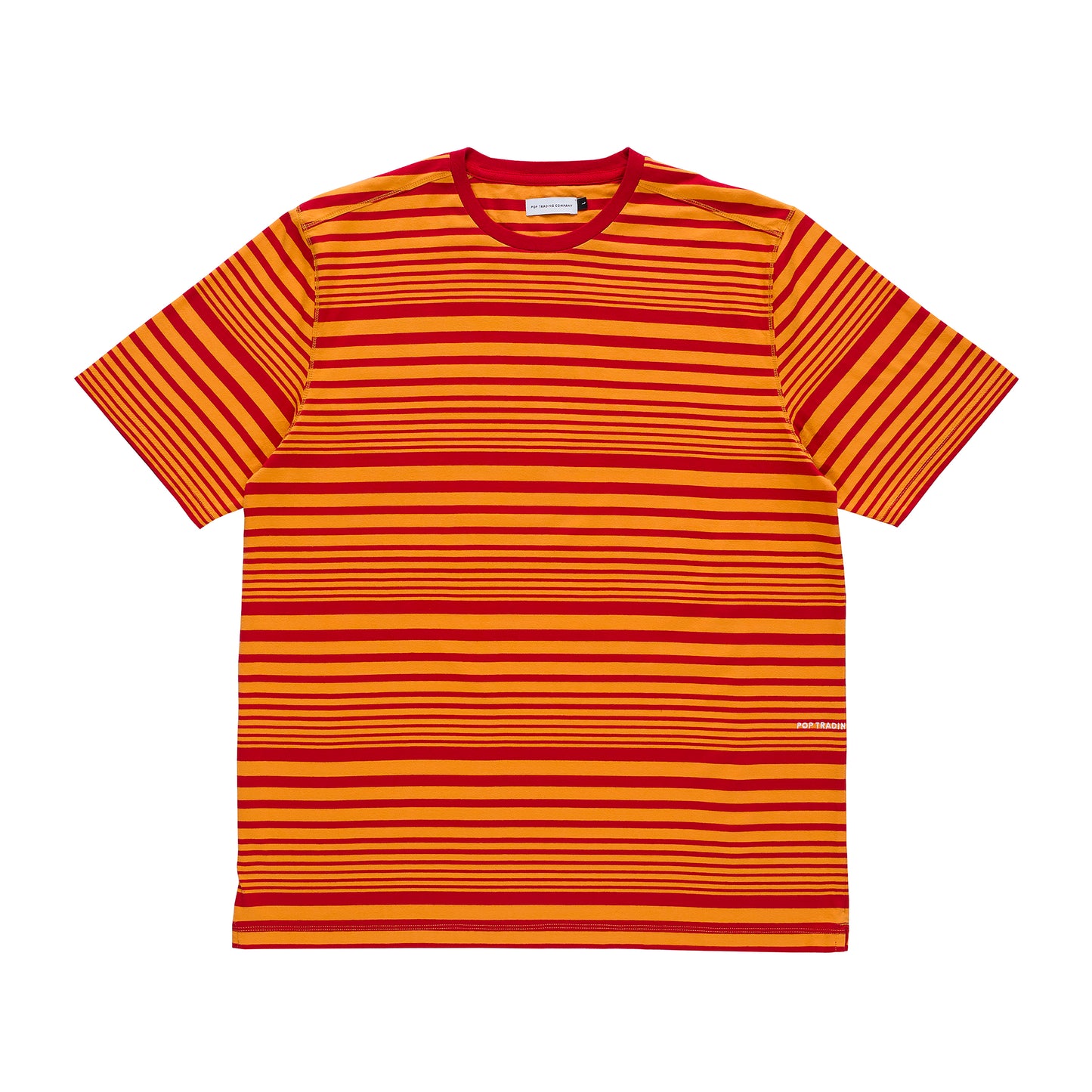 Pop Trading Company - Striped Logo T-Shirt - ISLAND POPPY / Orange||Striber - T-Shirts