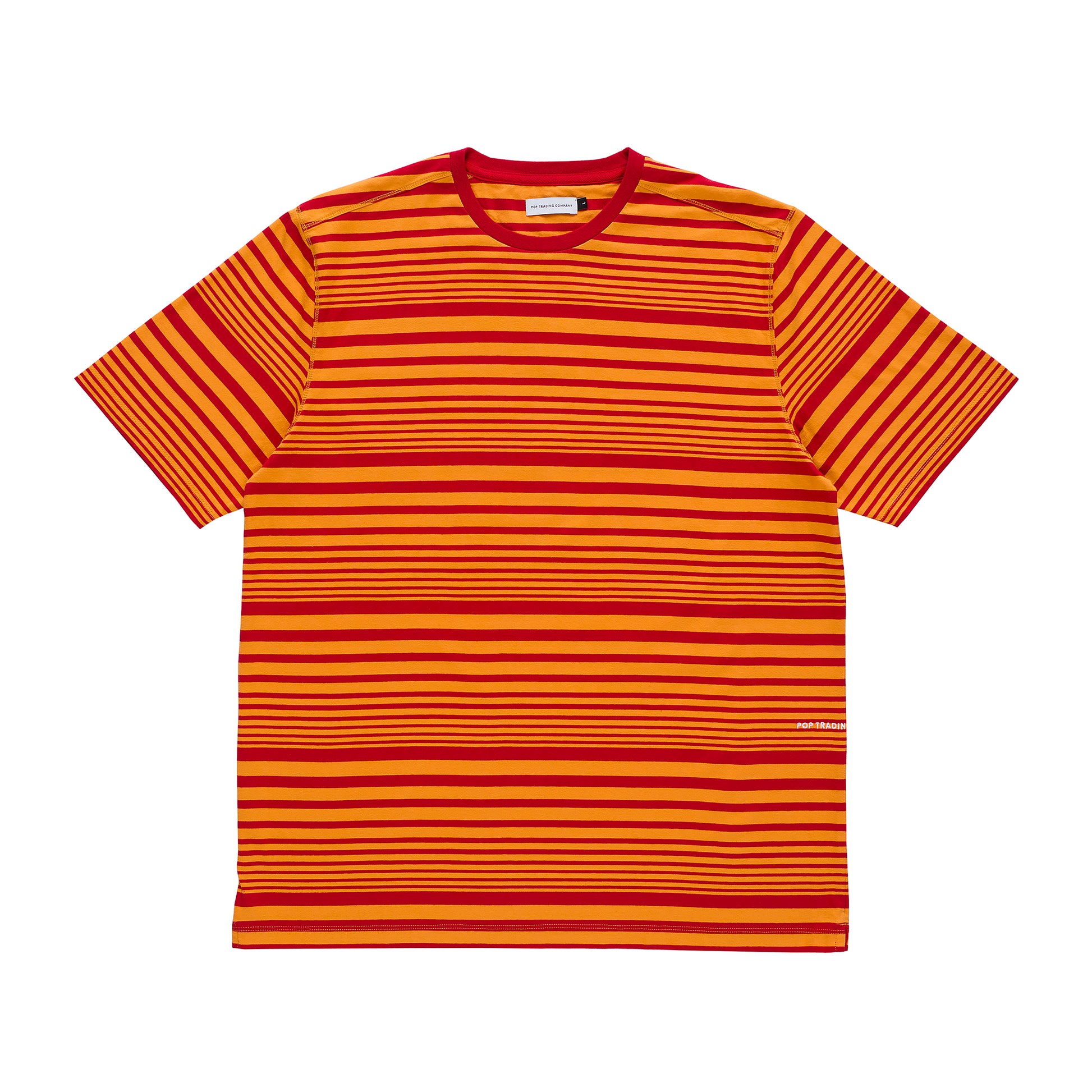 Pop Trading Company - Striped Logo T-Shirt - ISLAND POPPY / Orange||Striber - T-Shirts