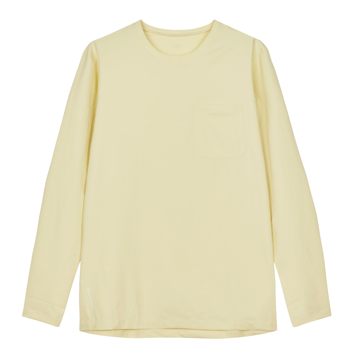 Langærmet t-shirt lys gul rund hals brystlomme afslappet pasform