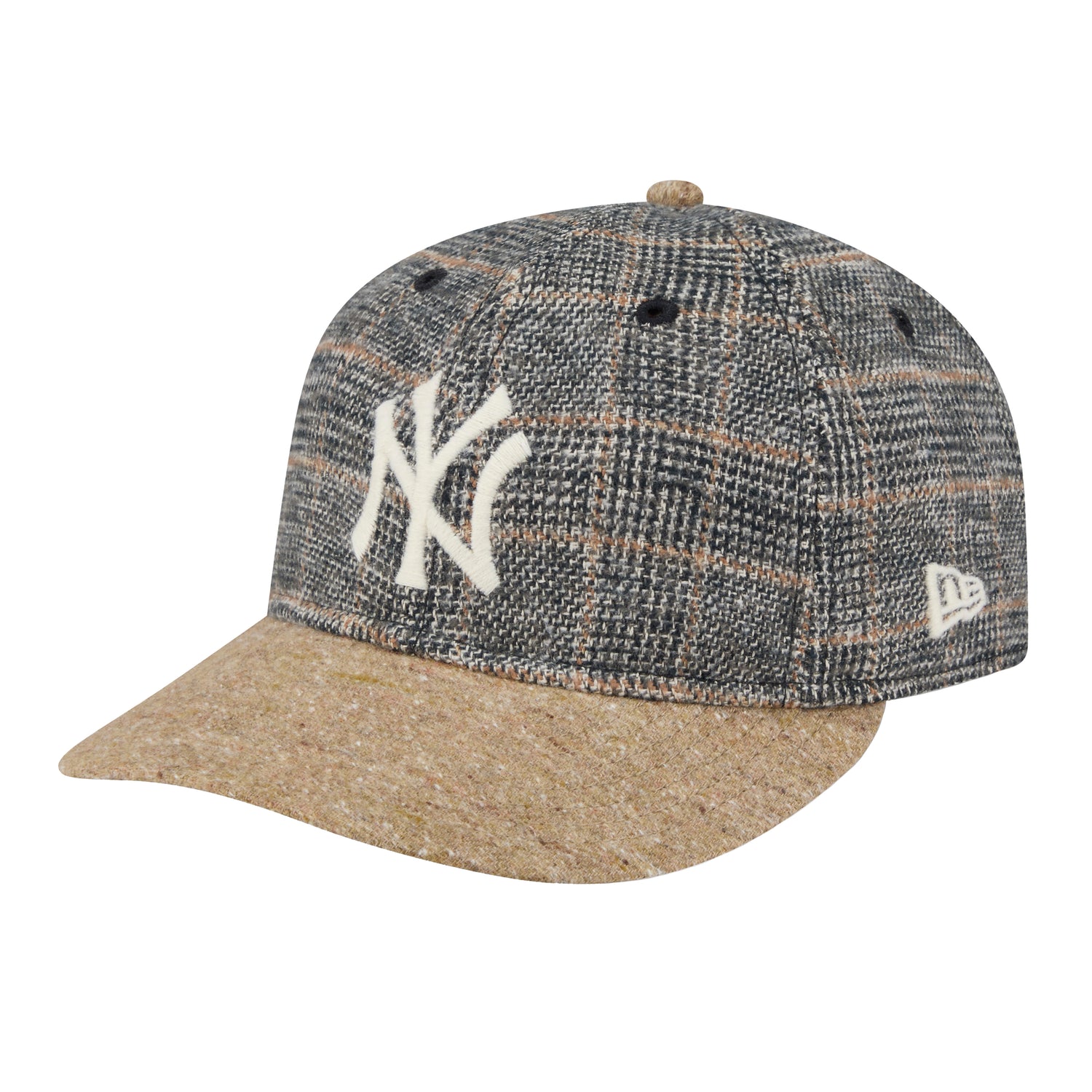 New Era 9Fifty snapback i uld-blend glen plaid med beige tweed-skygge og NY Yankees broderi