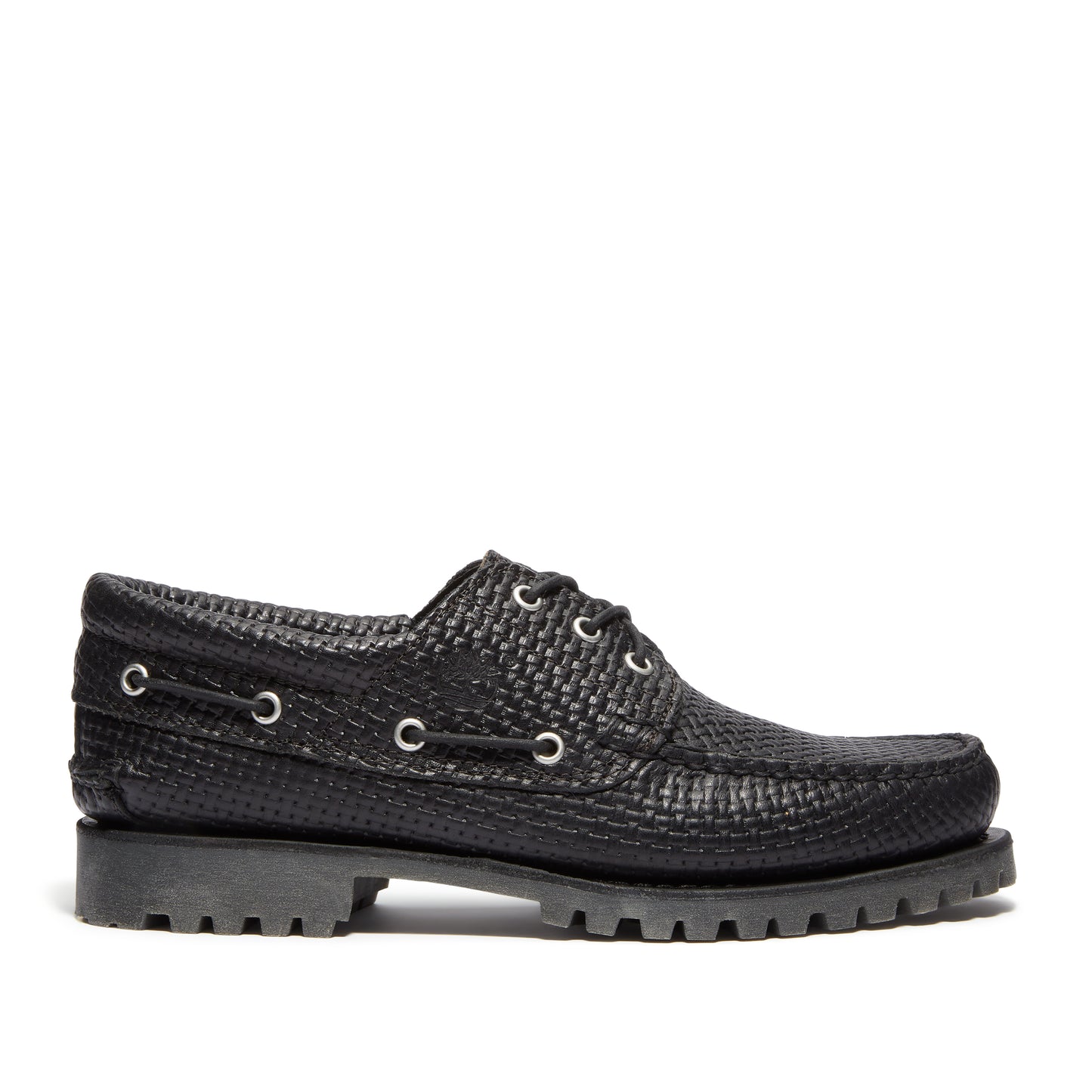 AUTH BOAT SHOE BLACK F GRAIN W DK BROWN