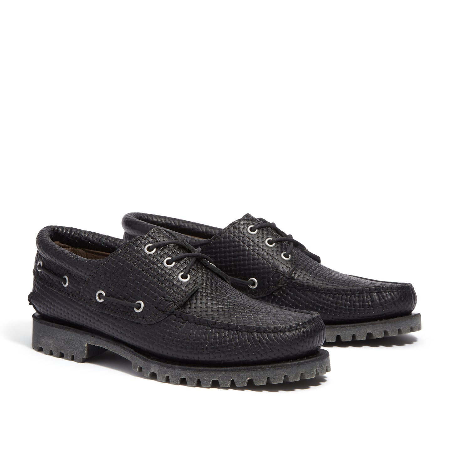 AUTH BOAT SHOE BLACK F GRAIN W DK BROWN