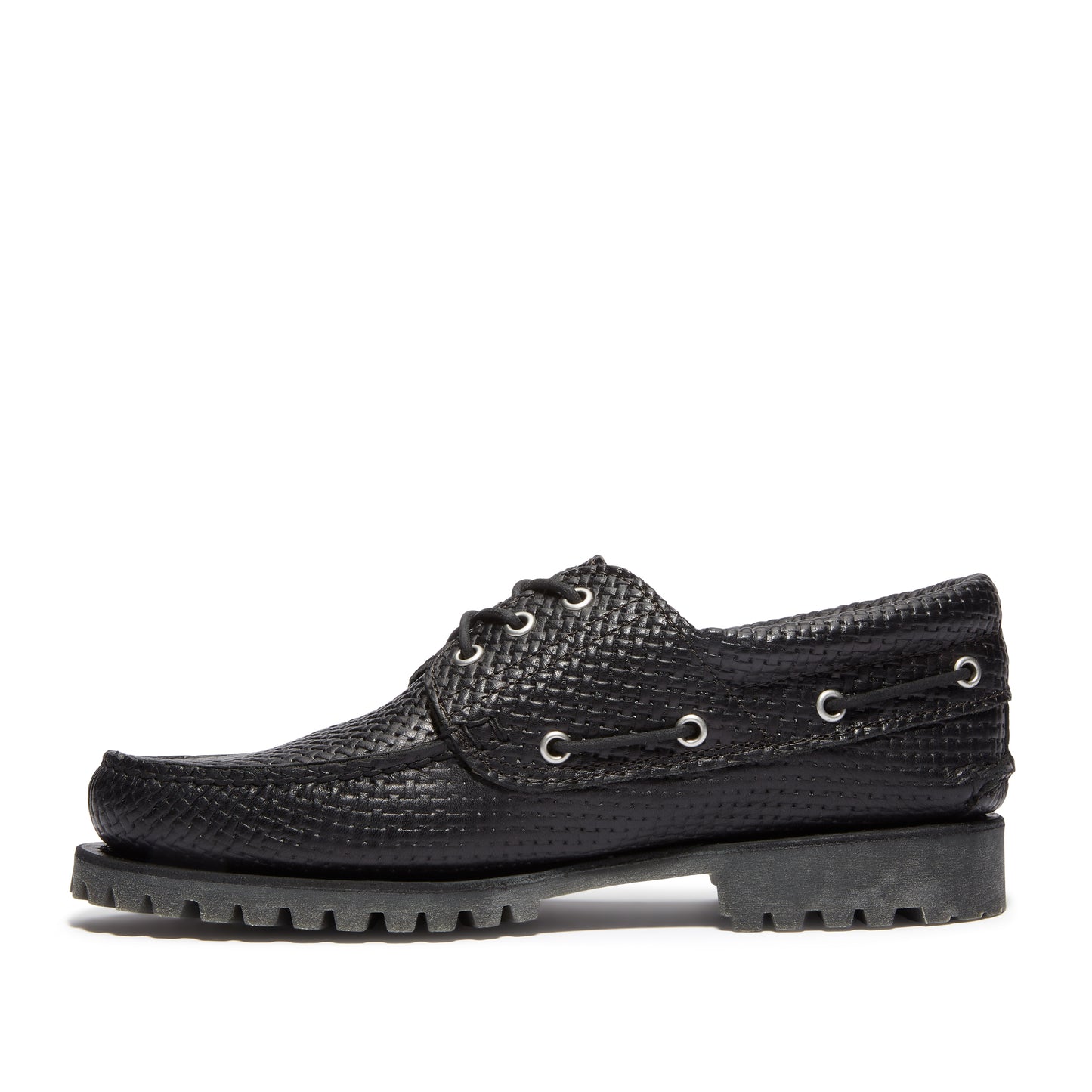 AUTH BOAT SHOE BLACK F GRAIN W DK BROWN