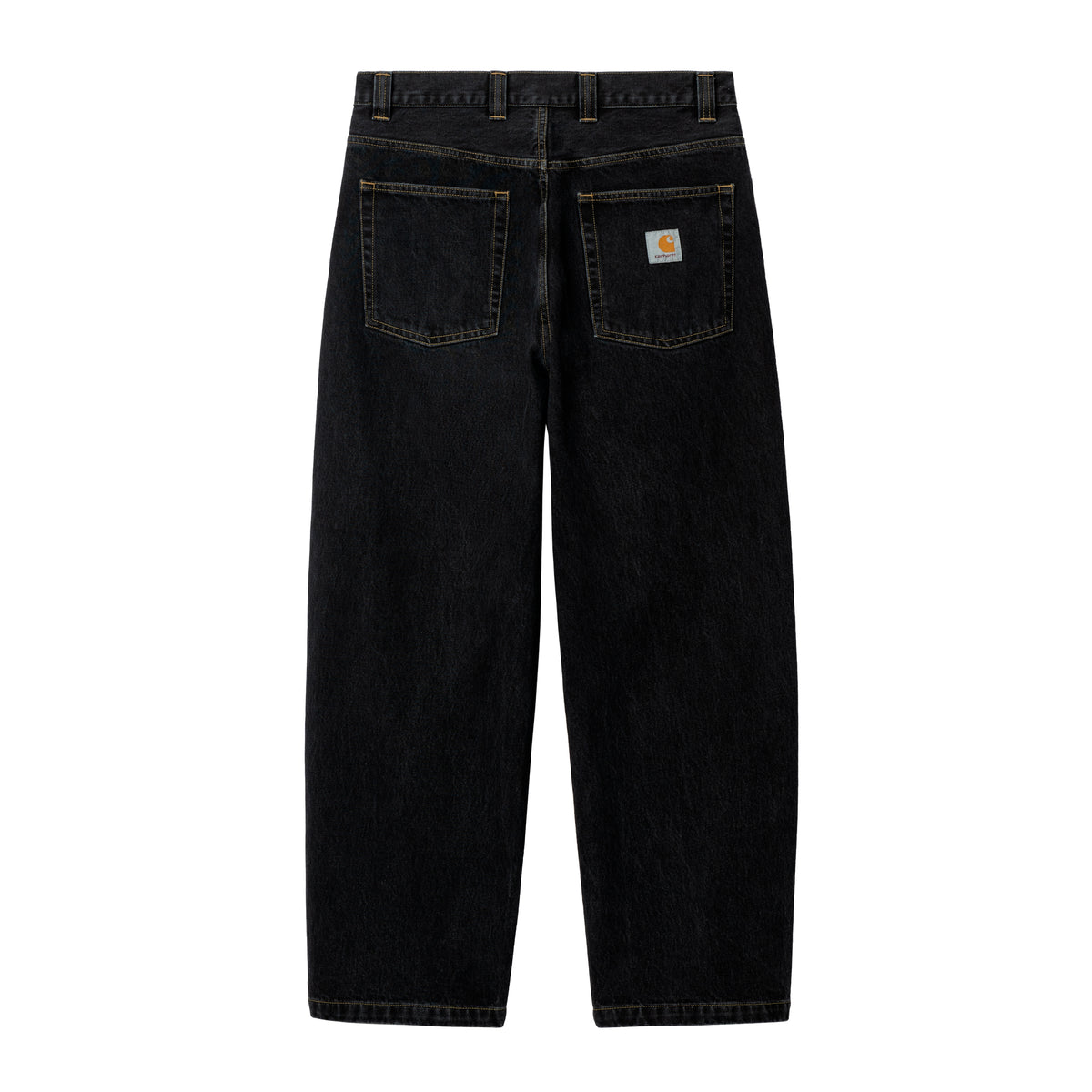 Jeans i sort denim med relaxed bred pasform, guldfarvet kontrastsøm og vasket finish