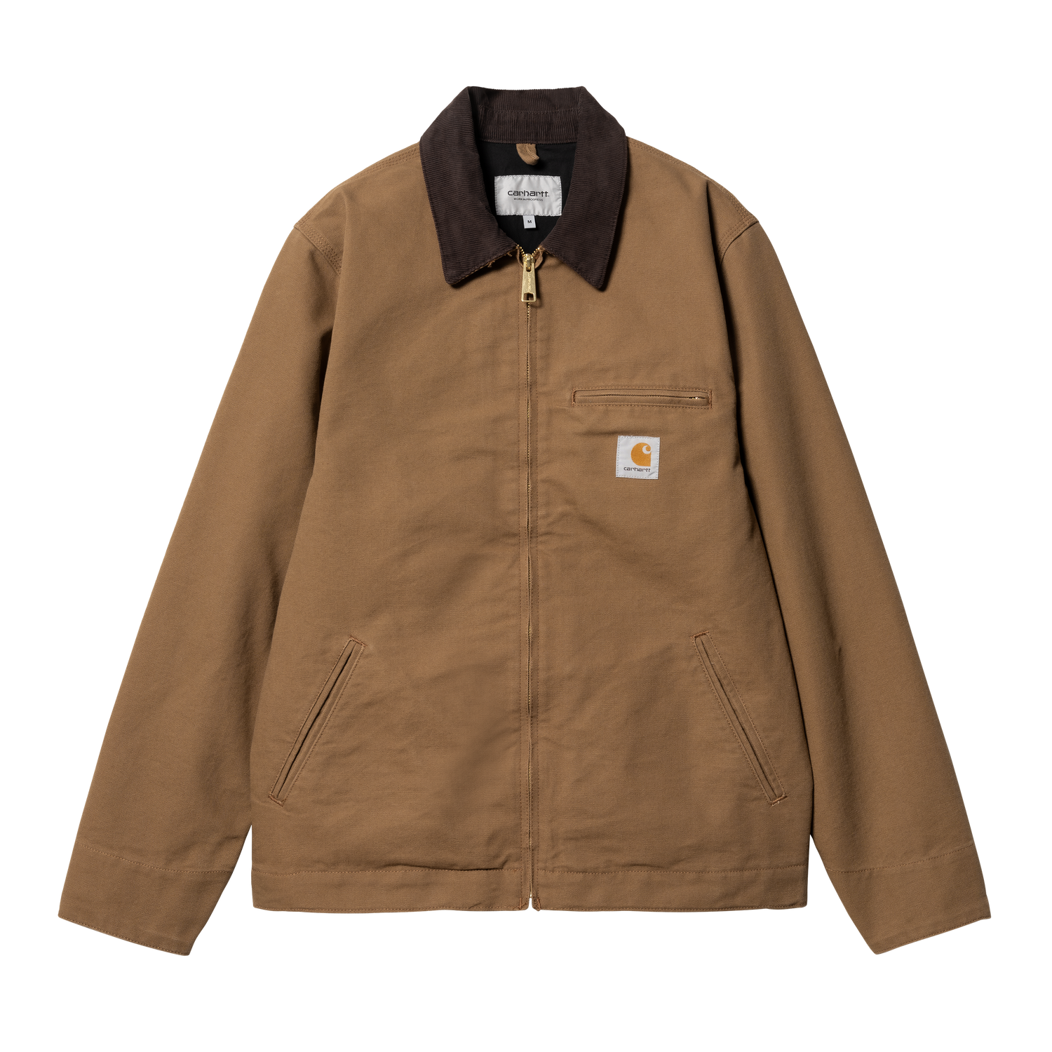 Carhartt WIP Detroit Jacket i Hamilton Brown, canvas med kordfløjlskrave og messing-lynlås