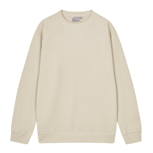 Waffle-knit crewneck i off-white med raglanærmer og klassisk termisk struktur