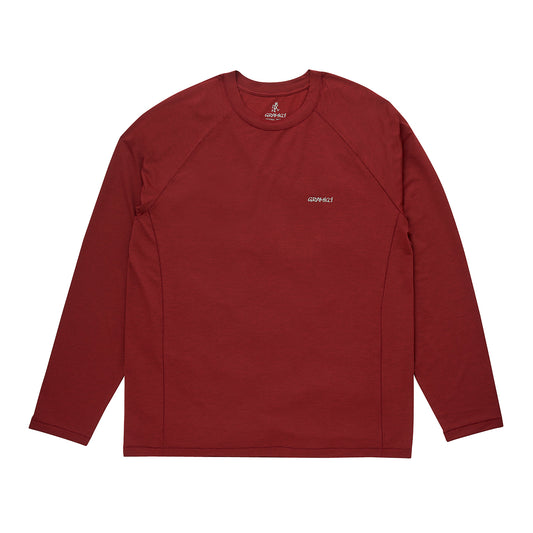 Gramicci langærmet T-shirt i mørk rød med raglanærmer og broderet logo på brystet