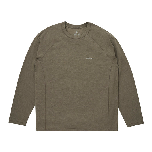 Gramicci longsleeve i heather olivengrøn med raglanærmer og logo på brystet