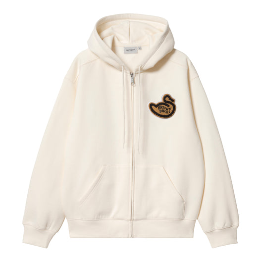 Carhartt WIP zip hoodie i off-white med Brown Ducks patch og kangaroo-lomme