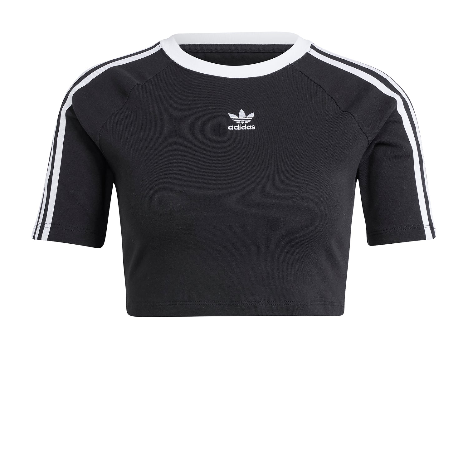 adidas Originals sort cropped t-shirt med tre striber på ærmerne og Trefoil-logo