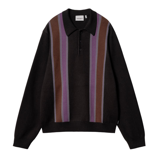 Carhartt WIP - L/S Arlo Polo - BLACK / KENDRICKS / Sort||Lilla||Brun||Striber - Strik
