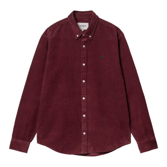 Corduroy-skjorte i bordeaux med bred ribbet struktur, button-down krave og broderet C-logo