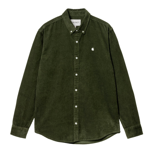 Fløjlsskjorte army grøn bred ribbe med C-logo broderi og button-down krave