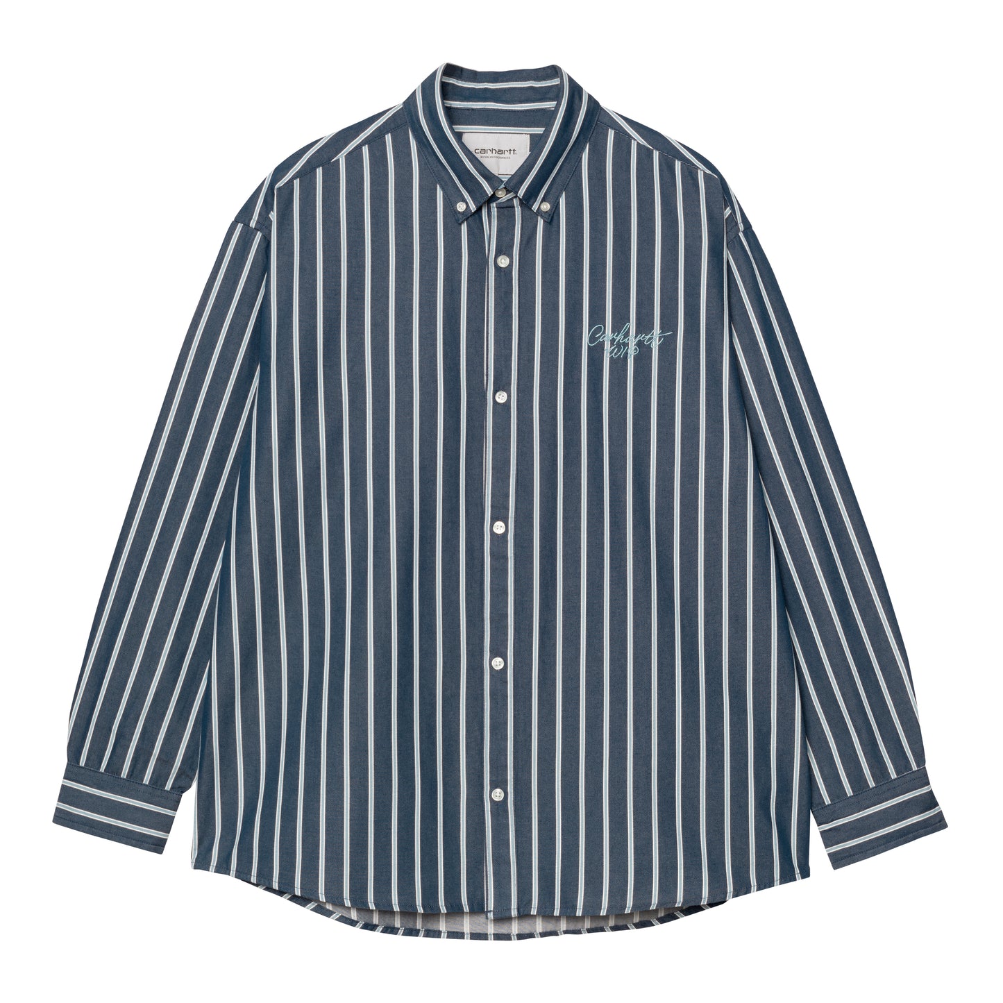 Carhartt WIP - L/S Signature Shirt - AIR FORCE BLUE / Striber||Blå - Skjorter