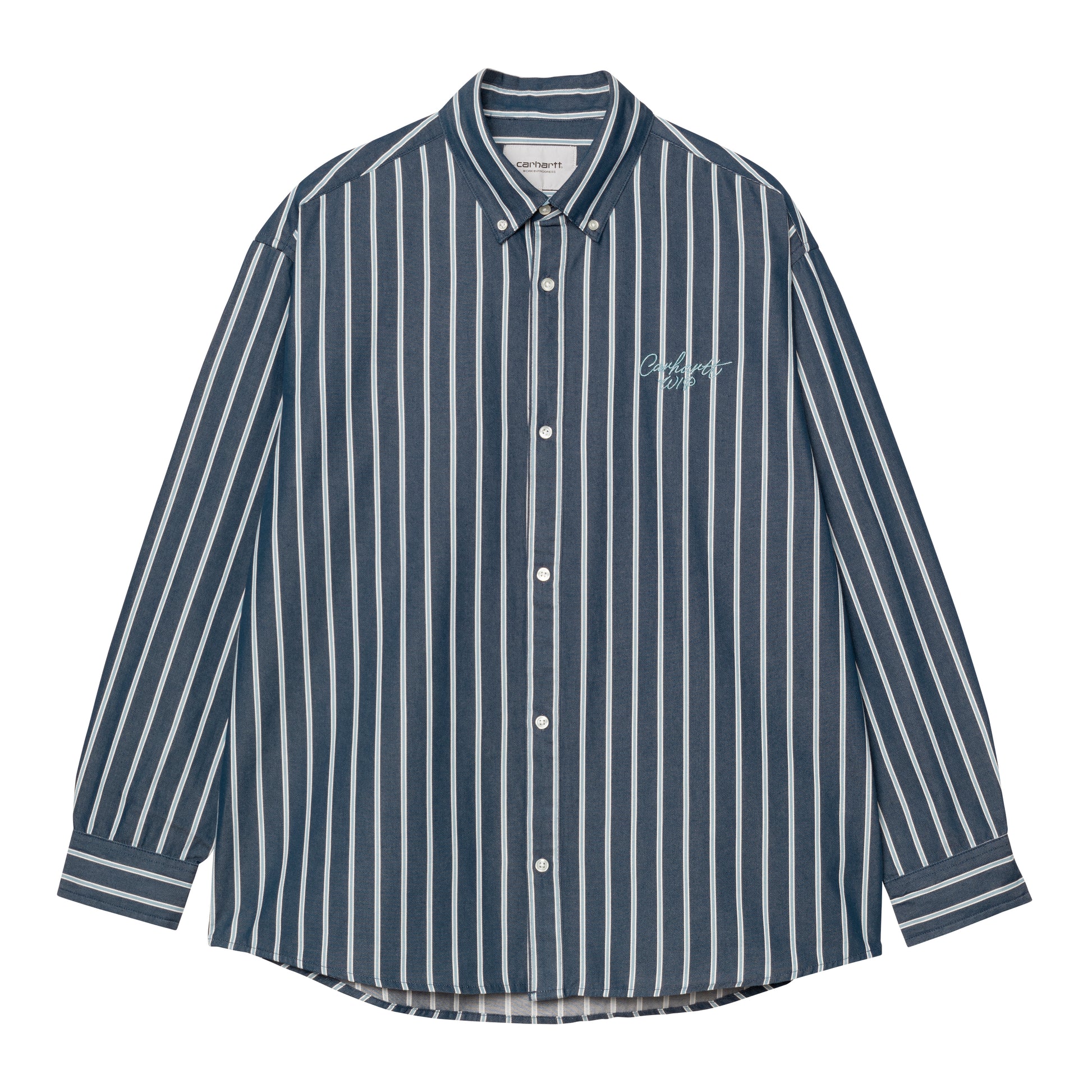 Carhartt WIP - L/S Signature Shirt - AIR FORCE BLUE / Striber||Blå - Skjorter