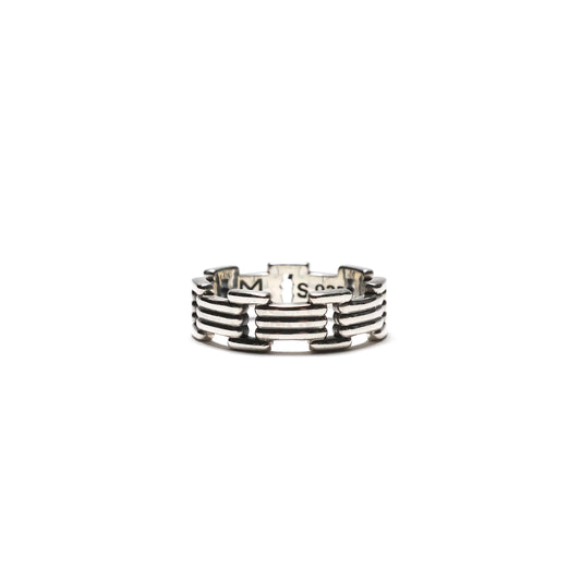 925 sølv ring med chain link-design, oksiderede detaljer og markeret patina