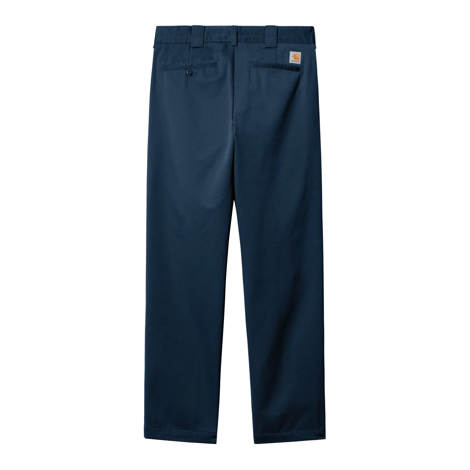 Carhartt WIP bukser i navy, relaxed fit med C-logo patch og bæltegennemføring