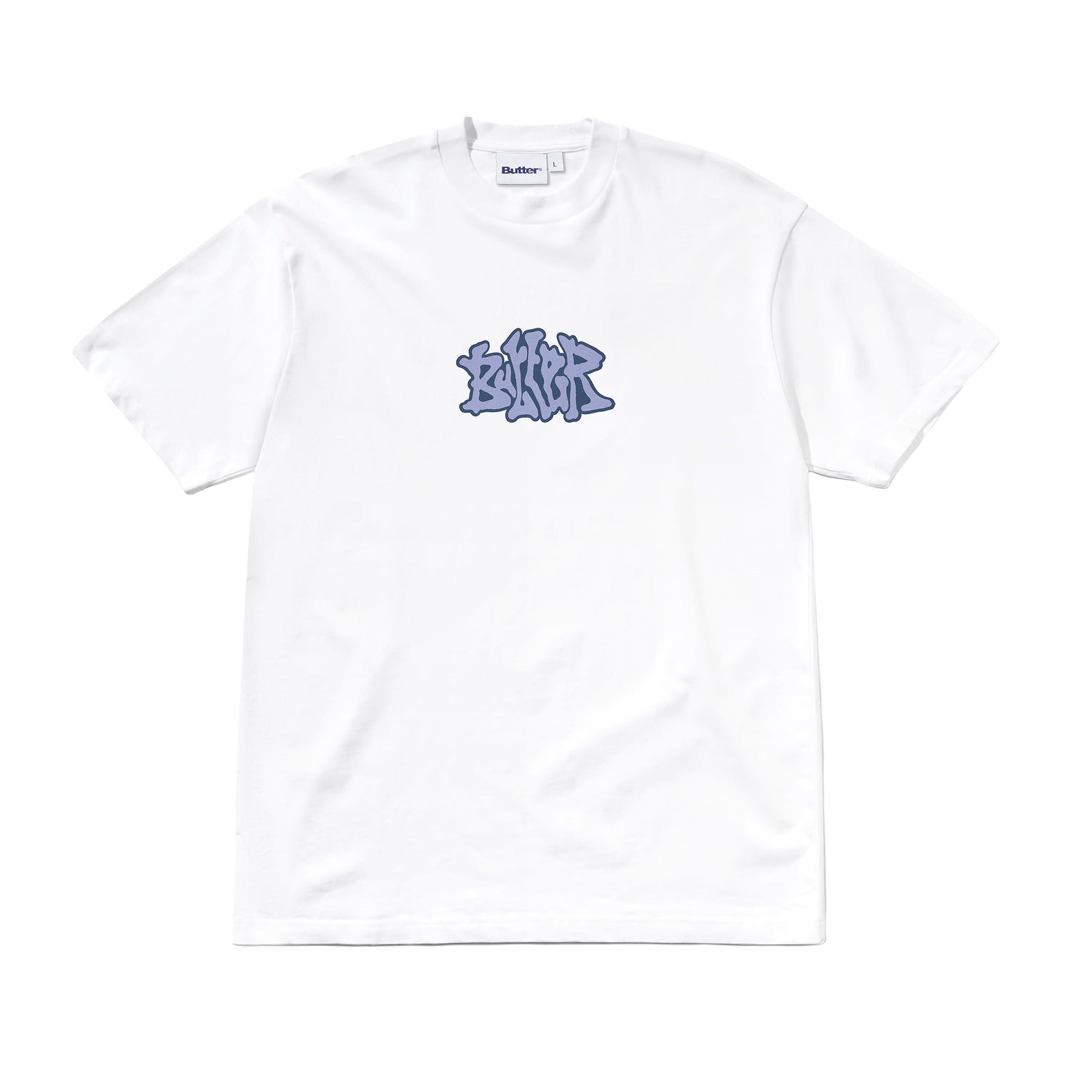 Butter Goods hvid t-shirt i relaxed fit med graffiti-logo i blå og lilla